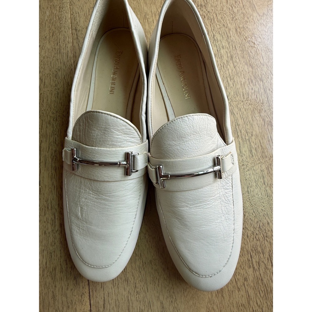 Enzo Angiolini Tatye Cream Leather Bit Loafers Silver Hardware Flats Womens 8M